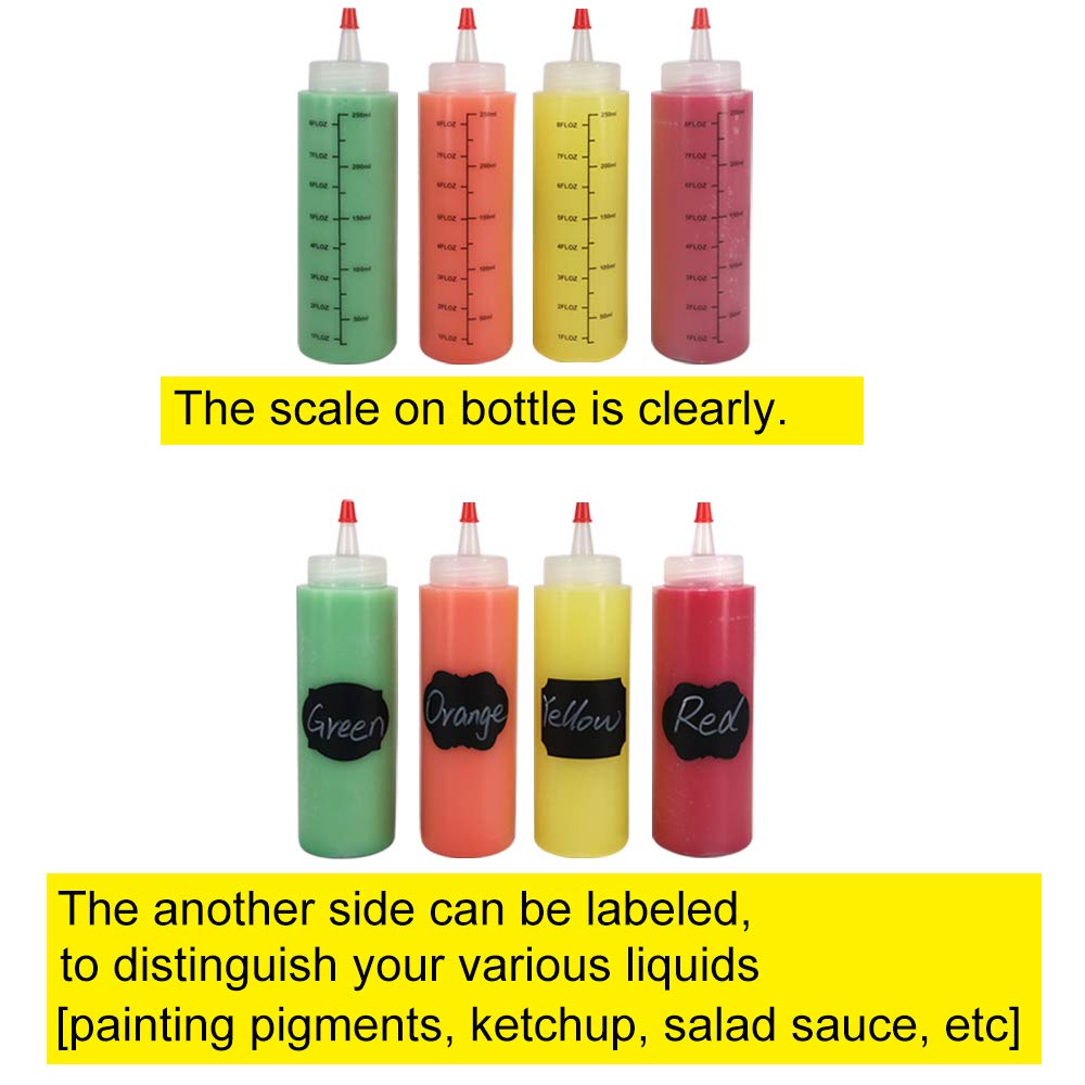 Belinlen 12 Pack 8-Ounce Plastic Squeeze Bottles With Red Tip Caps And Measurement - Good For Crafts, Art, Glue, Multi Purpose S